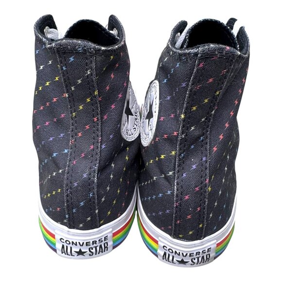 Black Converse Chuck Taylor All Star High Top Pride Bolt Print Rainbow Sneakers - Picture 8 of 9